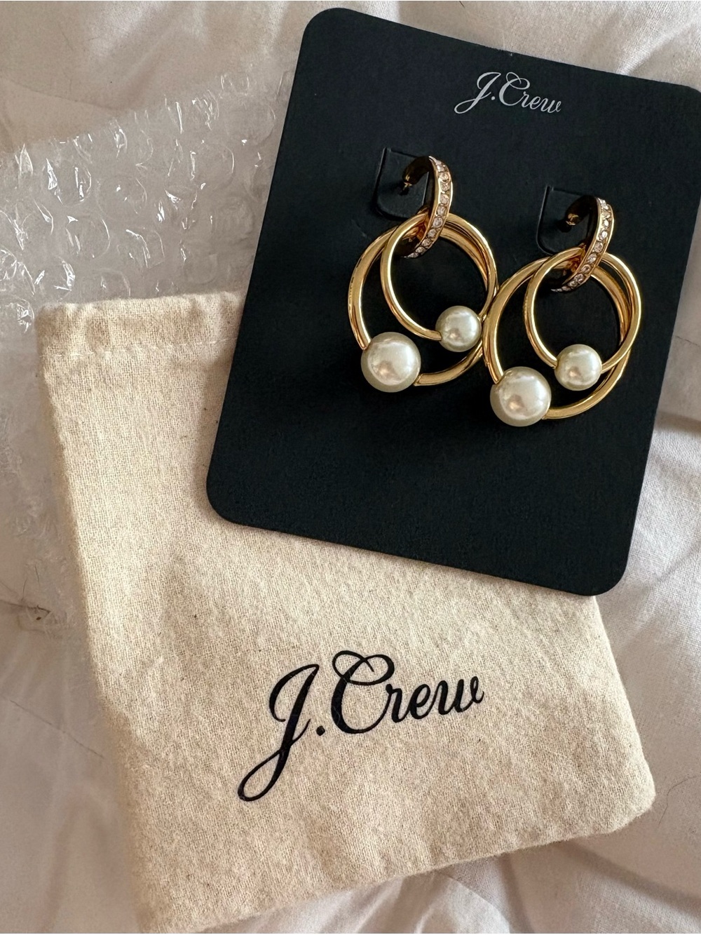 J. Crew Gold Hoop Earrings with Pearl Accents